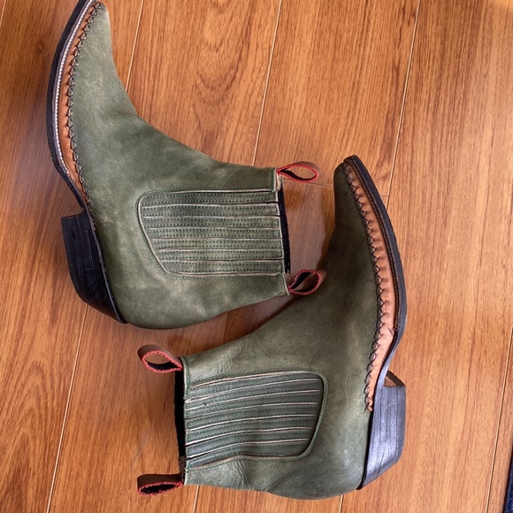 Shoes - Green Leather Ankle Boots